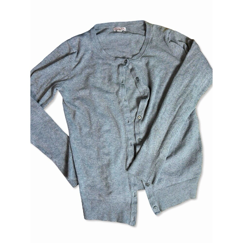 Merona Women's Gray Solid Knit Lightweight Button Front Cardigan M Cotton